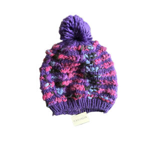 NWT Women’s Chunky Knit Cold Weather Pom Pom Hat Pink and Purple one size